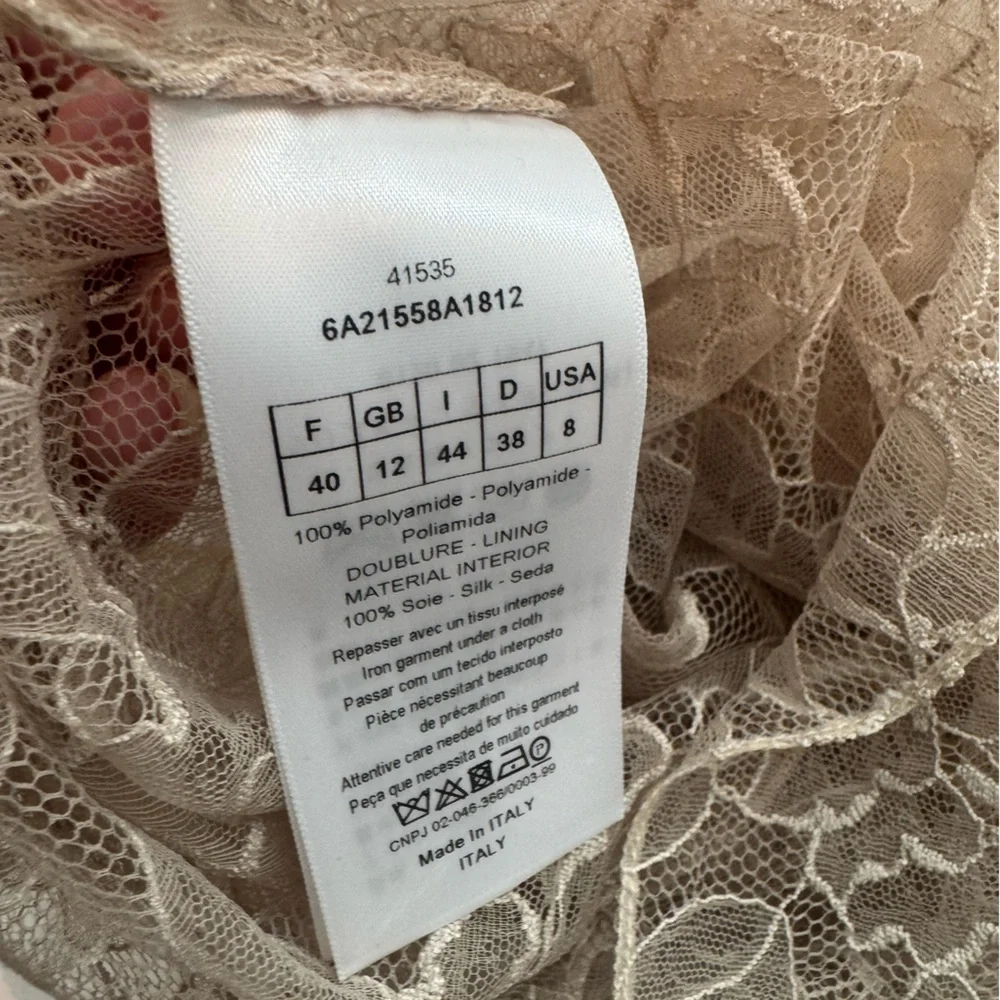 Christian Dior Beige Tan Lace Long-Sleeve 100% Silk Top, Size US 8 - Picture 8 of 9